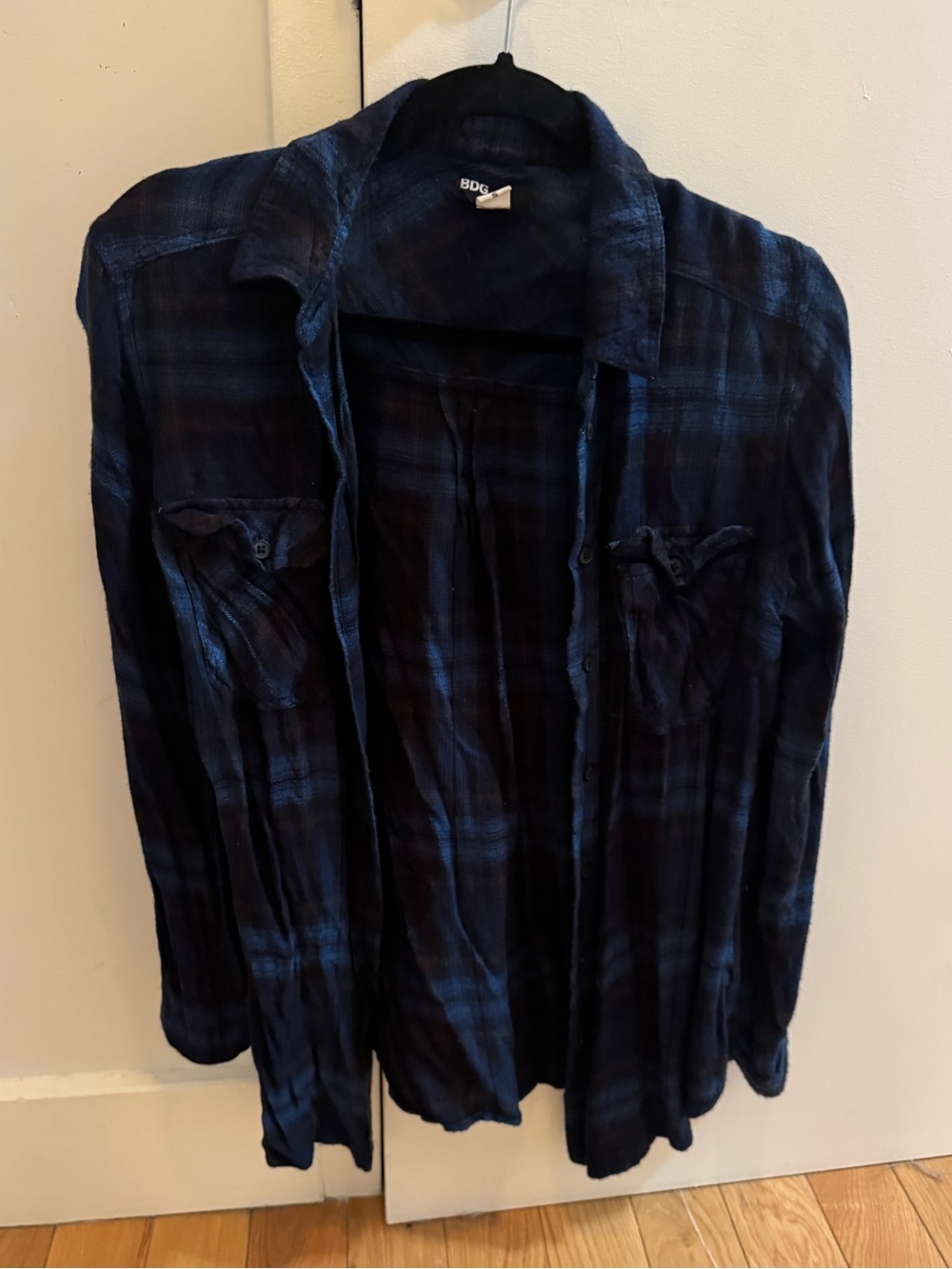BDG Navy and Black Plaid Lightweight Shirt Jacket